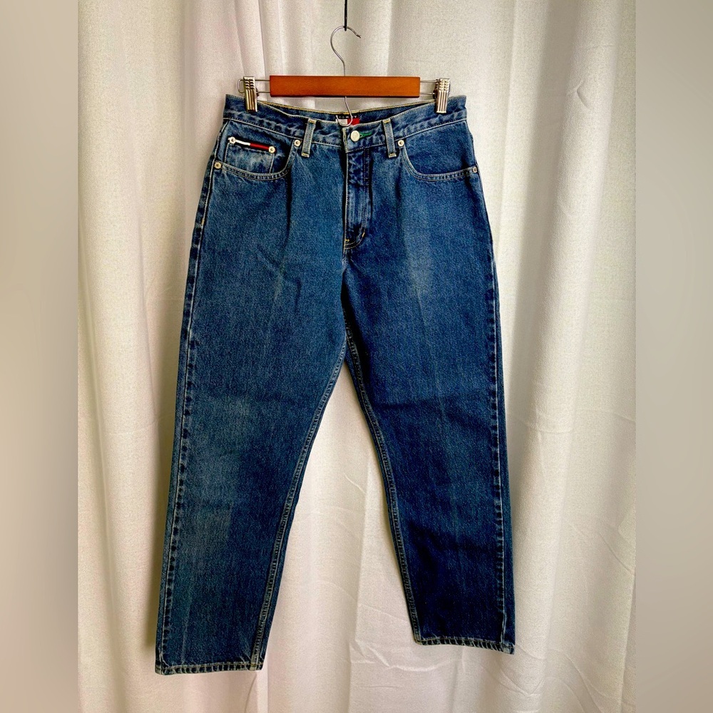 VINTAGE 1998 Tommy Hilfiger jeans Rigid Patch Logo Size 7/30 Women’s 0343
